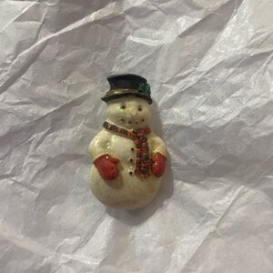 Vintage Festive Snowman Brooch with Red Accents